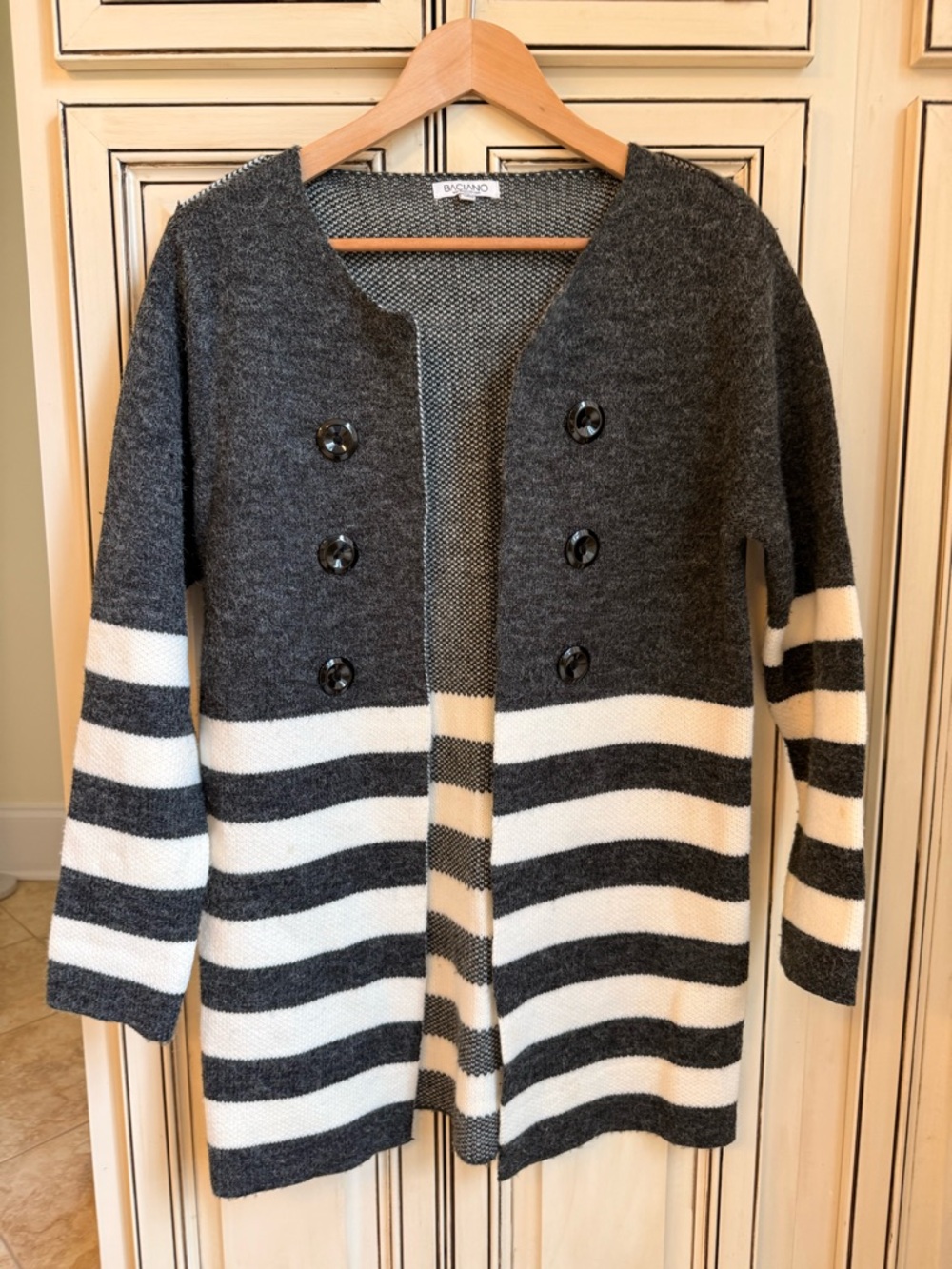 Baciano Charcoal & Ivory Striped Knit Cardigan